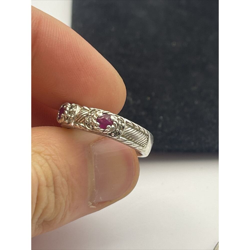 Judith Ripka Silver Ring with Ruby-Red Stones - Picture 9 of 9
